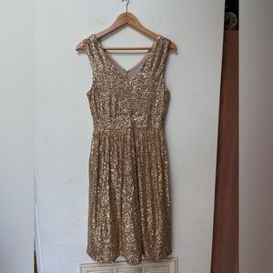 Draper James RSVP Gold Sequins Classic Fit and Flare Style Dress - Size 8